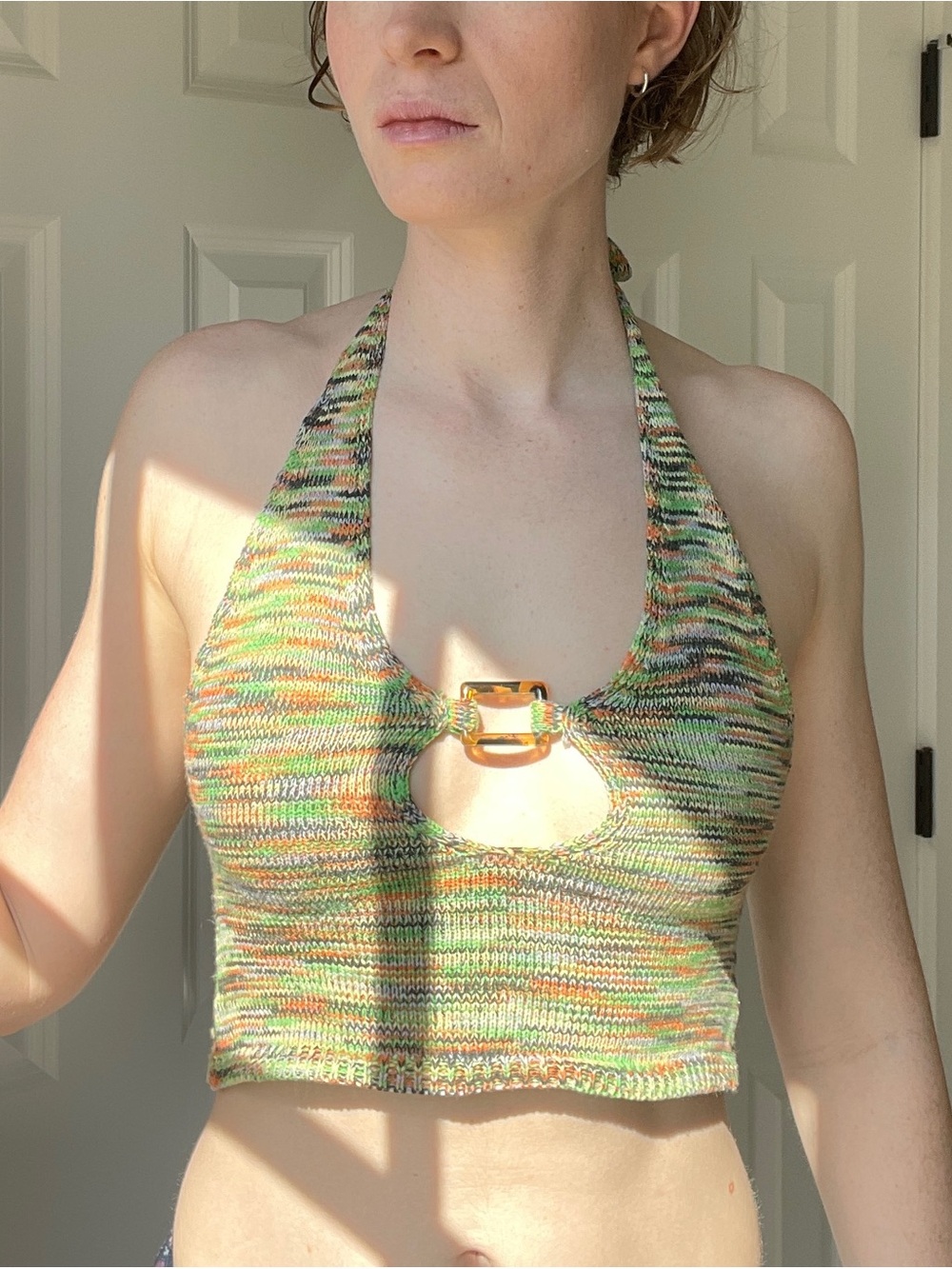 Jaded London Multicolor Knit Halter Crop Top with Front Ring